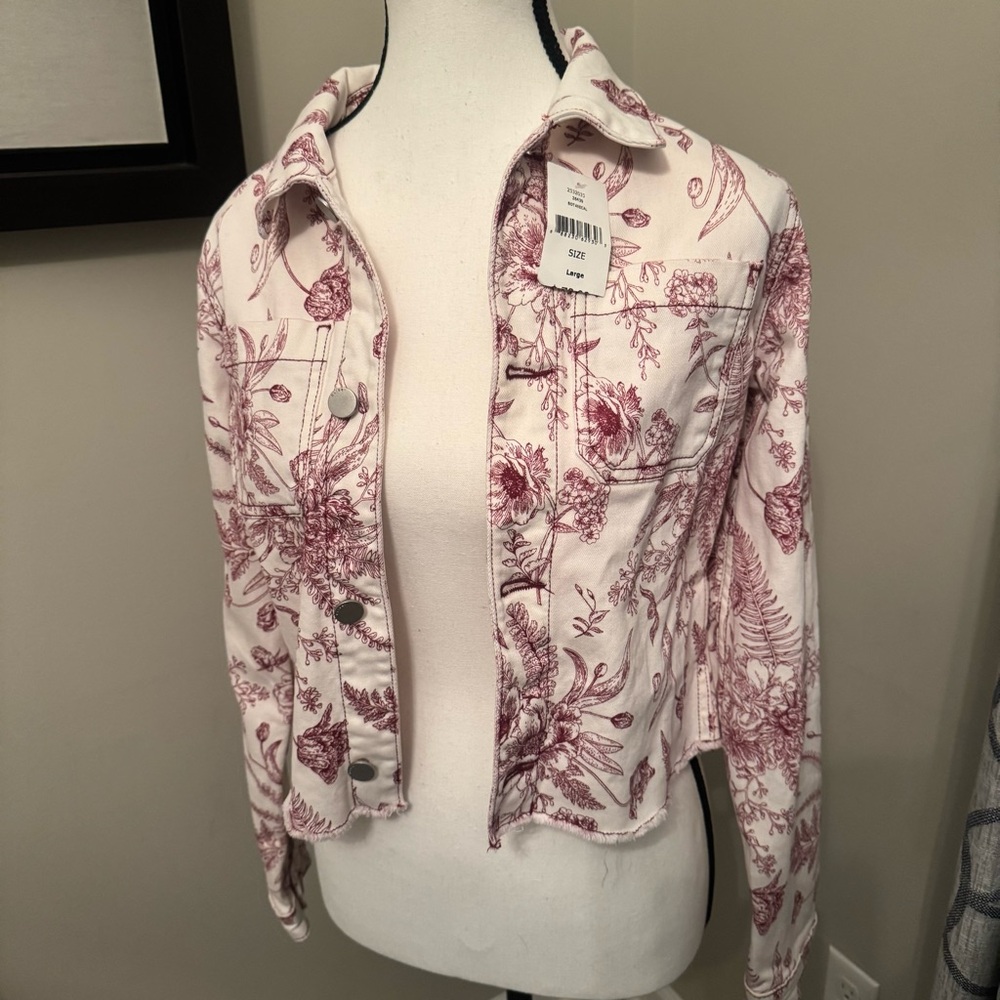 DL1961 Manning Botanical Floral Cropped Jacket White Red Youth L 16Y NWT‎